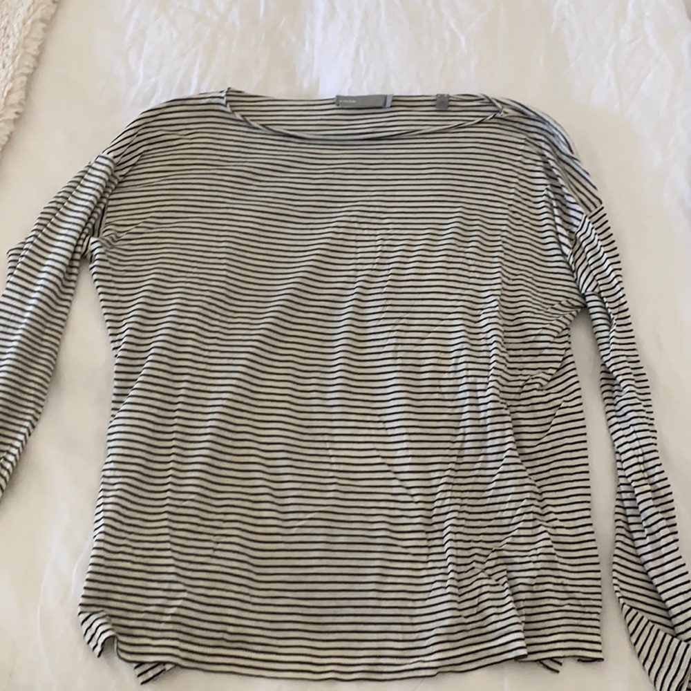 Vince Striped Long Sleeve Tee Tshirt Shirt Top Boat Neck XS Like New